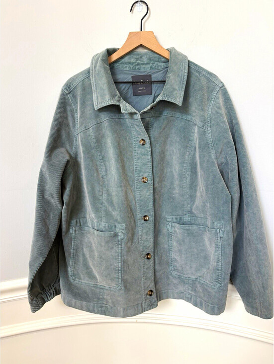 AnyBody Jackets & Blazers - AnyBody Blue Solid Basic Jacket Button Front Pockets Long Sleeve Plus Size 2X